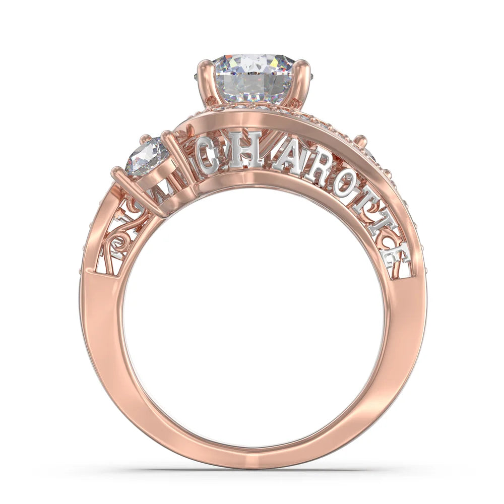 Rose Gold Engagement Ring - 2 Carat Moissanite Ring - Custom Name Ring