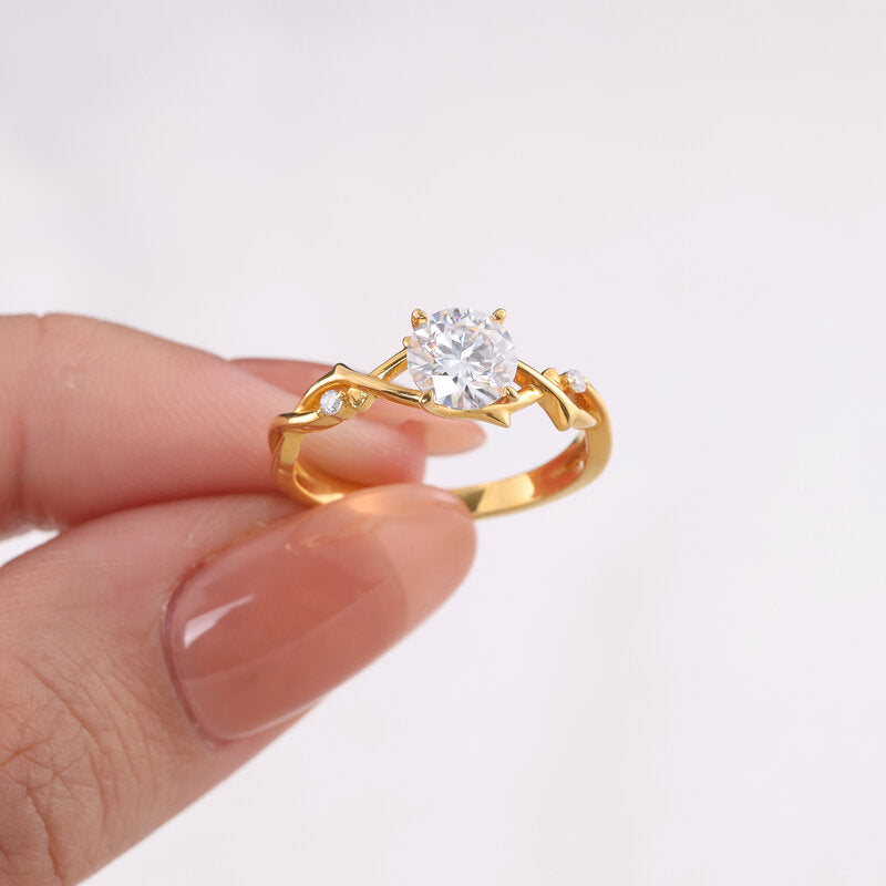Round Cut Moissanite Gold Engagement Ring Sterling Silver