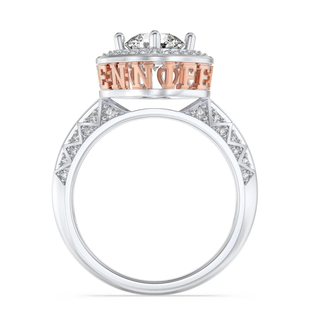Round Moissanite Engagement Ring 2 Carat - Custom Rose Gold Name Ring