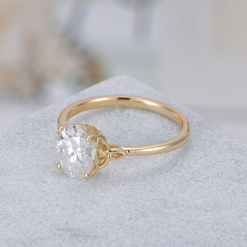 Solitaire Oval Moissanite Ring Sterling Silver with Yellow Gold Plated