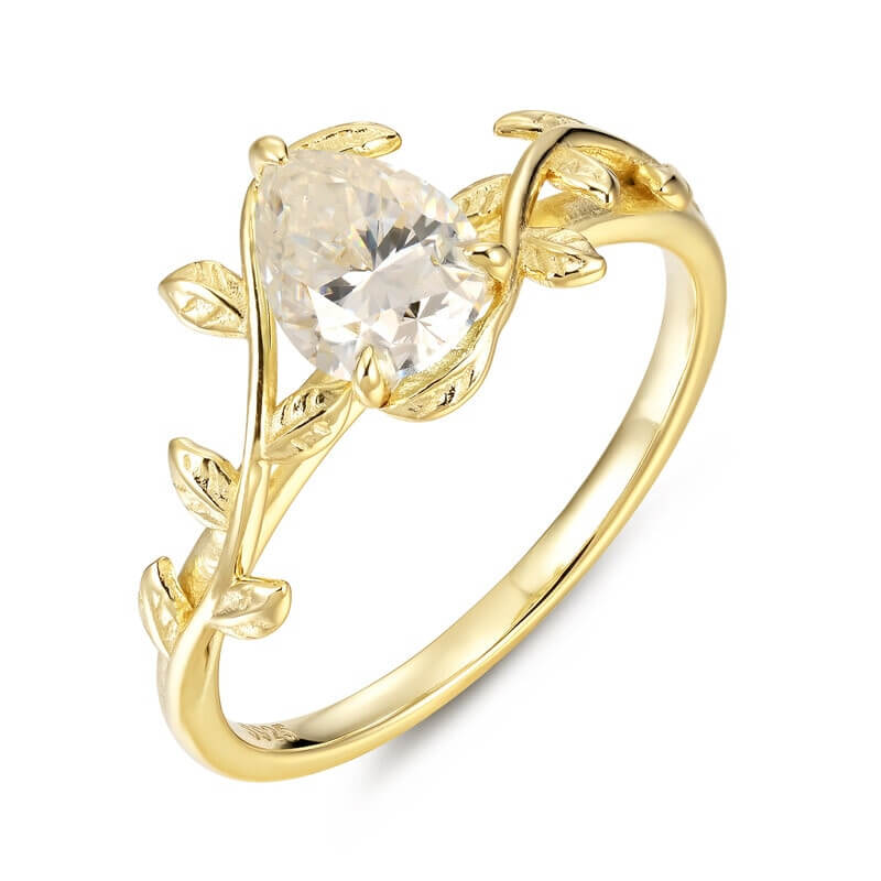 Solitaire Pear Shaped Moissanite Ring Sterling Silver with Yellow Gold Plated