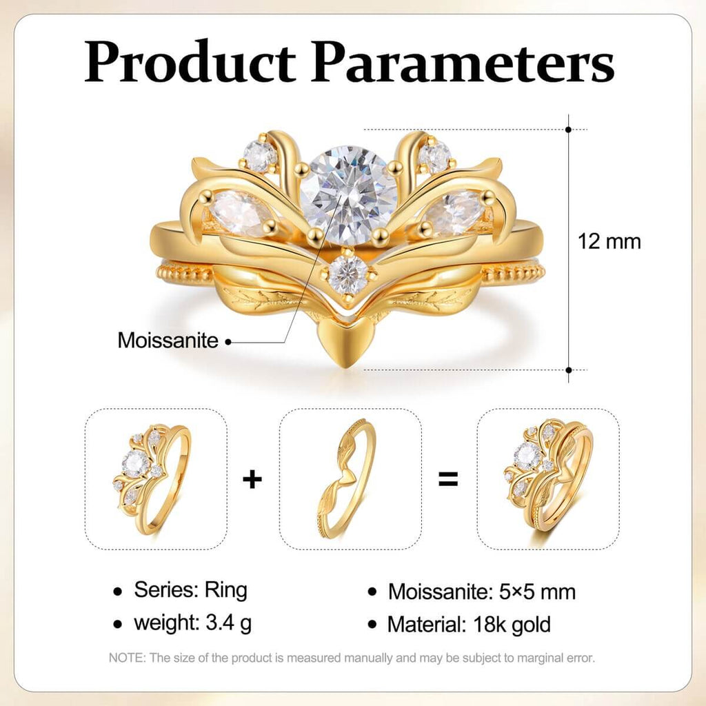 18K Yellow Gold Moissanite Engagement Ring Set Round Cut