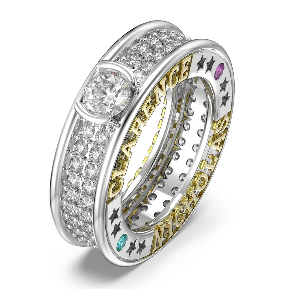 0.5 Carat Moissanite Ring With 2 Custom Names And Birthstones