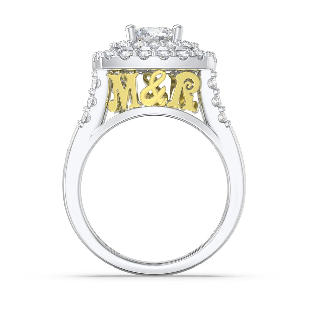 1 Carat Moissanite Ring With 2 Custom Names And Initials