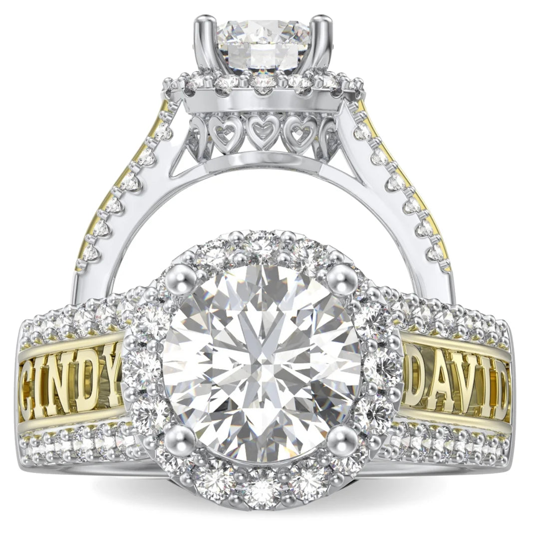 2 Carat Moissanite Engagement Ring With 2 Custom Names