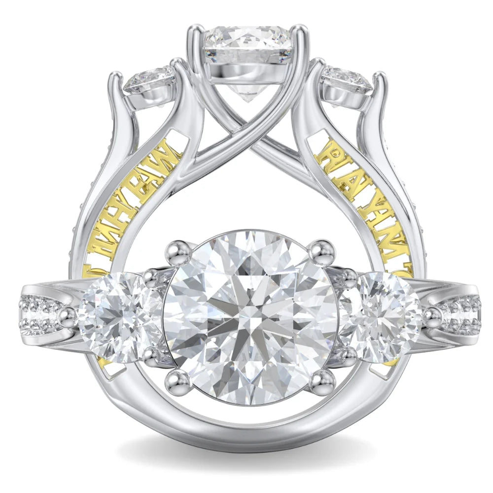 Moissanite Engagement Ring 2.5 Carat - 2 Custom Gold Names