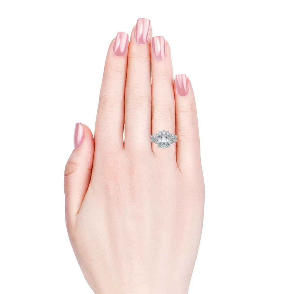 3 Carat Oval Moissanite Engagement Ring Set With Custom Initials