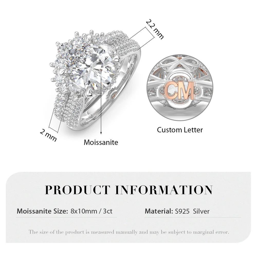 3 Carat Oval Moissanite Ring Set With Custom Initials