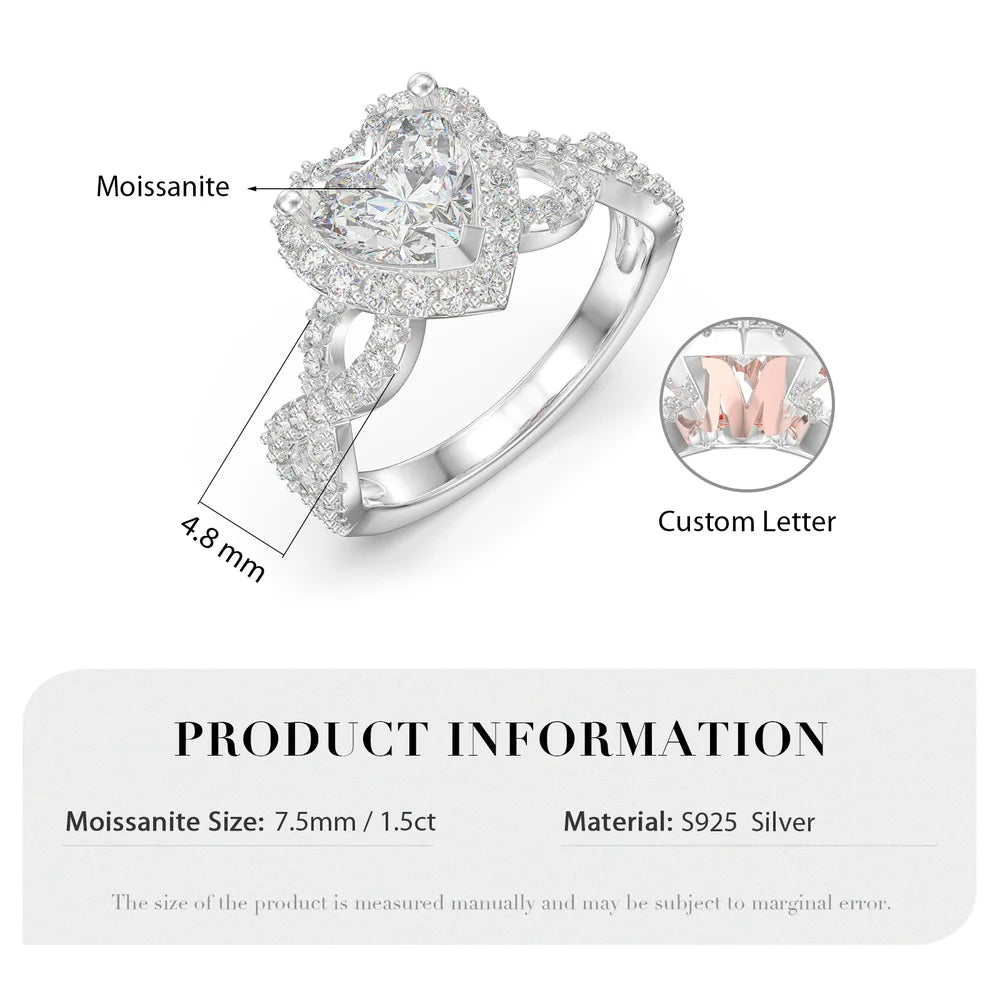 Heart Cut 1.5 Carat Moissanite Ring With 2 Custom Initials
