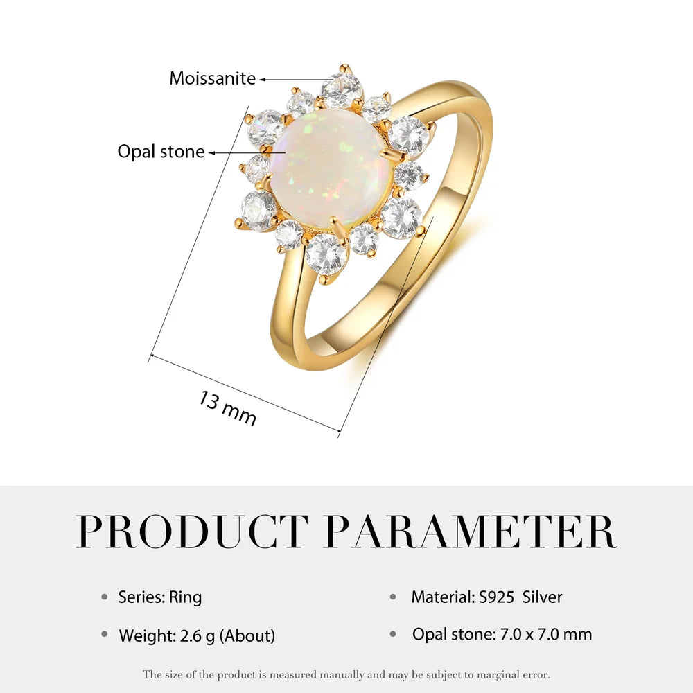 Opal Engagement Ring for Women Yellow Gold - Opal Ring with Moissanite