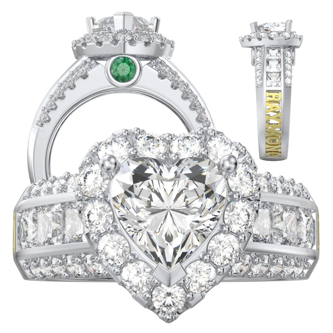 Heart Shaped 1.5 Carat Moissanite Ring With 2 Custom Names And Birthstones